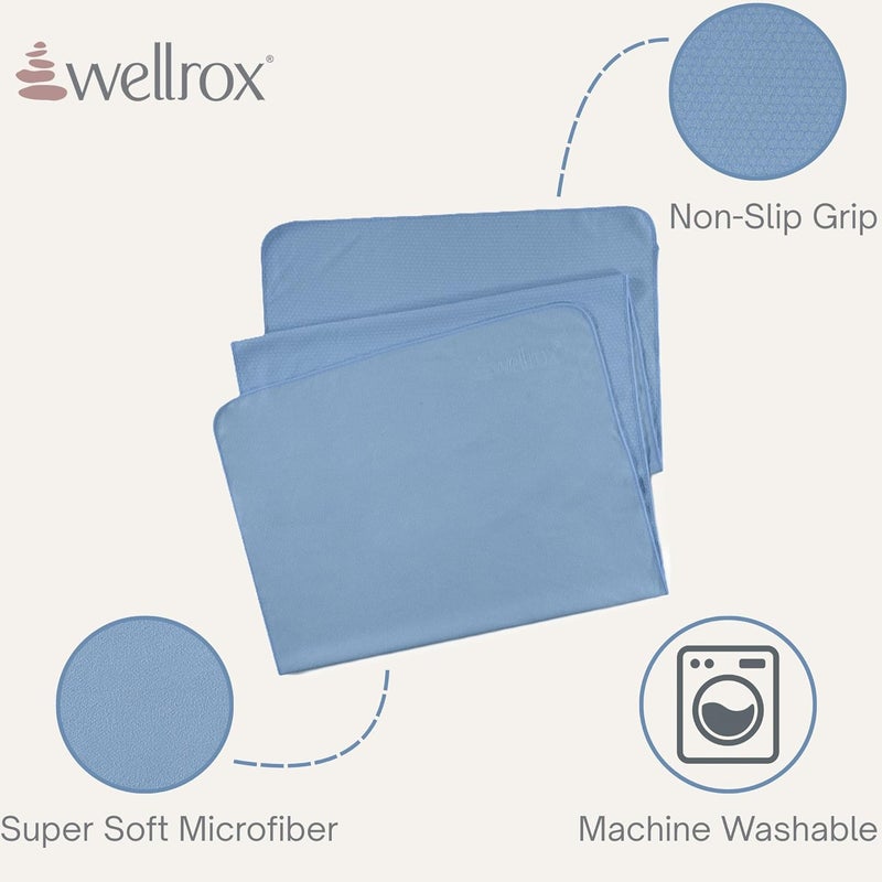 Wellrox منشفة يوغا ميكروفايبر مع قبضة - فائقة الامتصاص، ناعمة للغاية، وتجف بسرعة، منشفة يوغا ساخنة غير قابلة للانزلاق لليوغا، بيكرام، وتمارين اللياقة البدنية (74” × 26”، أزرق) - Image 2